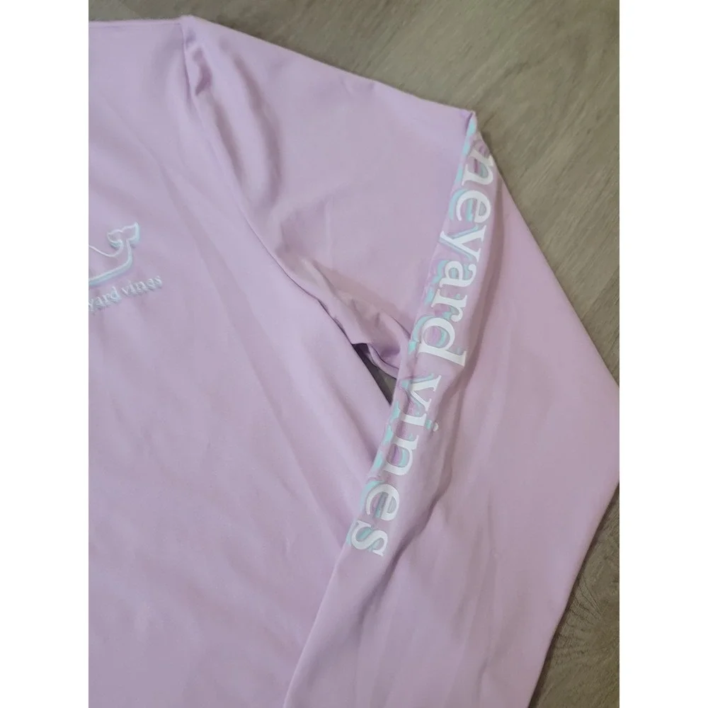Vineyard Vines Girls Long Sleeve Rash Guard Swim Top M 10-12 Pink Lavender Whale